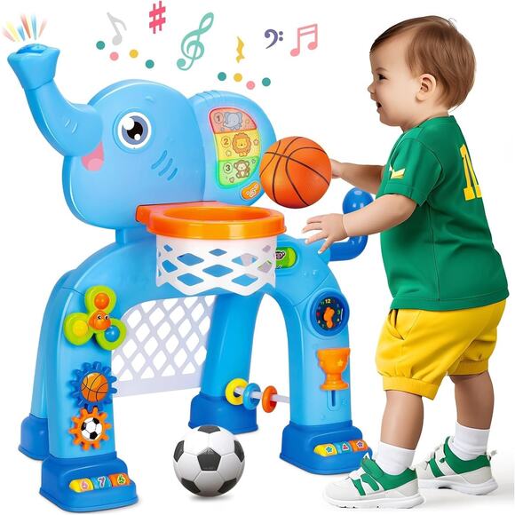 Toddler Basketball Hoop & Soccer Goal, Montessori Toys for Baby, Ages 1-3 (Blue) - Picture 1 of 8